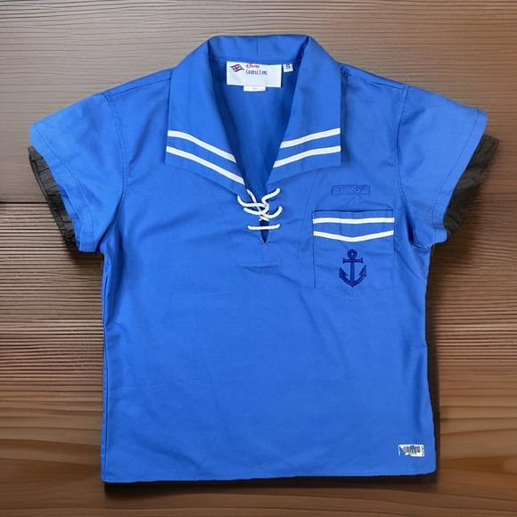 Disney Cruise Line Sailor Top Uniform Shirt‎ Pro Anchor Blue Women Sz S Angelica